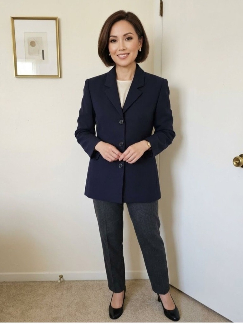 Petite Sophisticate Tailored Dark Navy Blazer Size 14